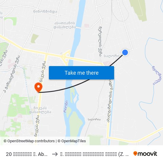 20 აბაშიძის ქ. Abashidze St. to ზ. ჟვანიას სახელობის სკოლა (Z. Zhvania School) map
