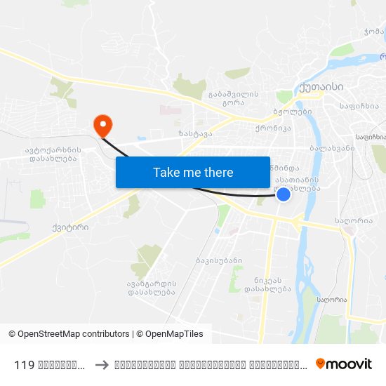 119 ასათიანის ქ. Asatiani St. to საქართველოს სუბტროპიკული უნივერსიტეტი (Georgian Subtropical University) map