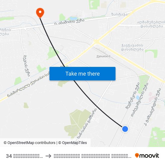 34 თაბუკაშვილის ქ. Tabukashvili St. to საქართველოს სუბტროპიკული უნივერსიტეტი (Georgian Subtropical University) map