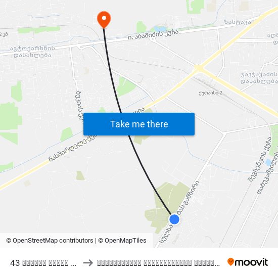 43 სულხან საბას გამზ. Sulkhan Saba Ave. to საქართველოს სუბტროპიკული უნივერსიტეტი (Georgian Subtropical University) map
