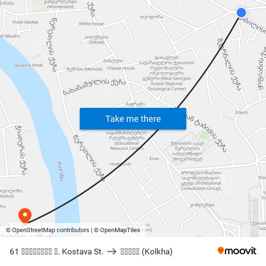 61 კოსტავას ქ. Kostava St. to კოლხა (Kolkha) map