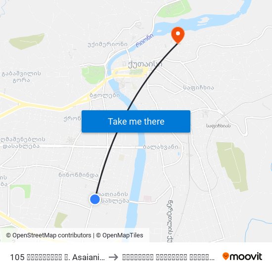 105 ასათიანის ქ. Asaiani St. to ქუთაისის ეროვნული ინსტიტუტი map