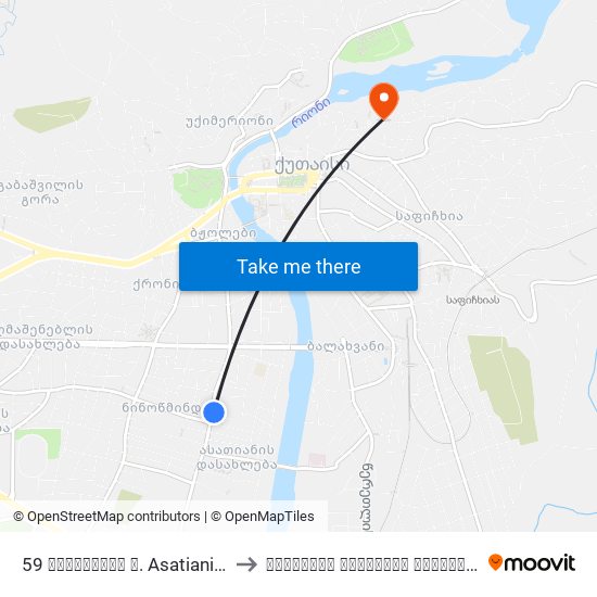 59 ასათიანის ქ. Asatiani St. to ქუთაისის ეროვნული ინსტიტუტი map
