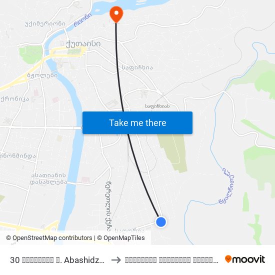 30 აბაშიძის ქ. Abashidze St. to ქუთაისის ეროვნული ინსტიტუტი map