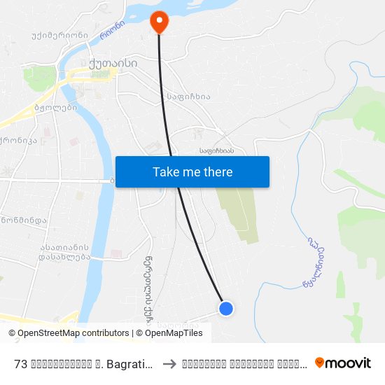 73 ბაგრატიონის ქ. Bagrationi St. to ქუთაისის ეროვნული ინსტიტუტი map