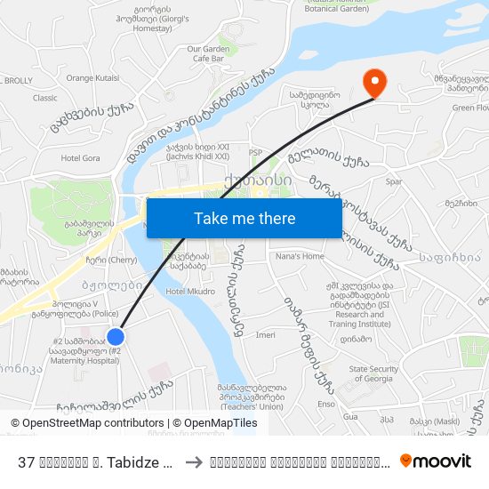37 ტაბიძის ქ. Tabidze St. to ქუთაისის ეროვნული ინსტიტუტი map