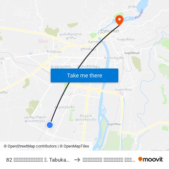 82 თაბუკაშვილის ქ. Tabukashvili St. to ქუთაისის ეროვნული ინსტიტუტი map