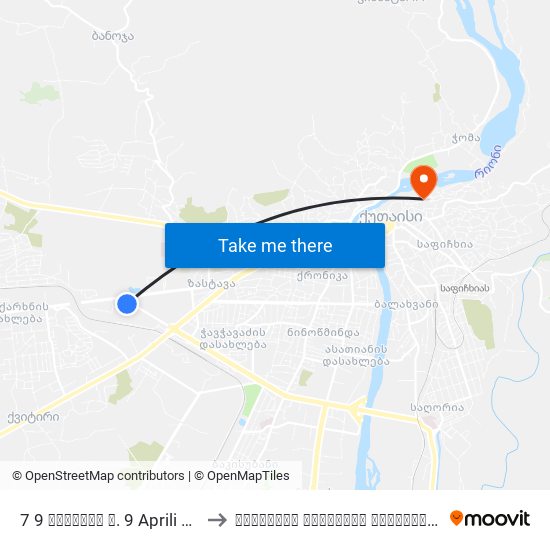 7 9 აპრილის ქ. 9 Aprili St. to ქუთაისის ეროვნული ინსტიტუტი map
