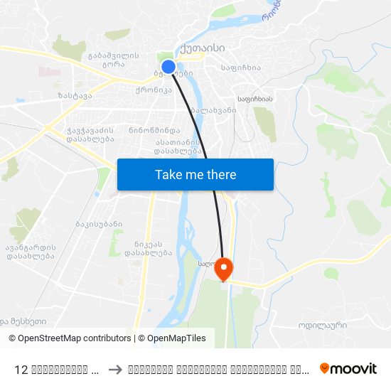 12 რუსთაველის გამზ. Rustaveli Ave. to წერეთლის სახელობის სახელმწიფო უნივერსიტეტი (Tsereteli State University) map