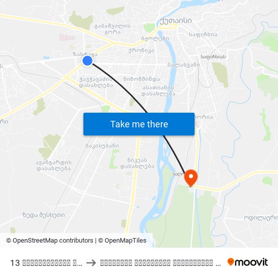 13 გამსახურდიას გამზ. Gamsakhurdia Ave. to წერეთლის სახელობის სახელმწიფო უნივერსიტეტი (Tsereteli State University) map