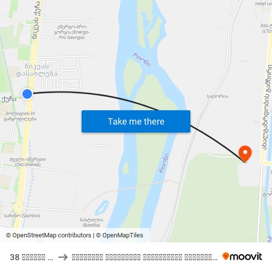 38 ნიკეას ქ. Nikea St. to წერეთლის სახელობის სახელმწიფო უნივერსიტეტი (Tsereteli State University) map