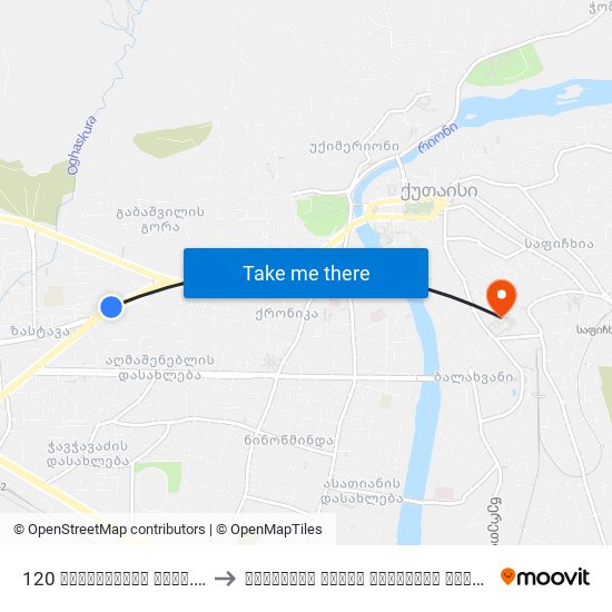 120 რუსთაველის გამზ. Rustaveli Ave. to ქუთაისის აკაკი წერეთლის სახელმწიფო უნივერსიტეტ map