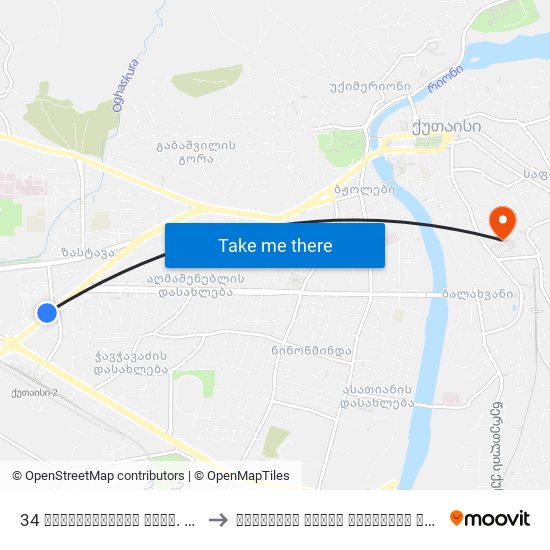 34 გამსახურდიას გამზ. Gamsakhurdia Ave. to ქუთაისის აკაკი წერეთლის სახელმწიფო უნივერსიტეტ map