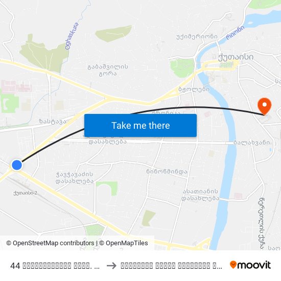 44 გამსახურდიას გამზ. Gamsakhurdia Ave. to ქუთაისის აკაკი წერეთლის სახელმწიფო უნივერსიტეტ map