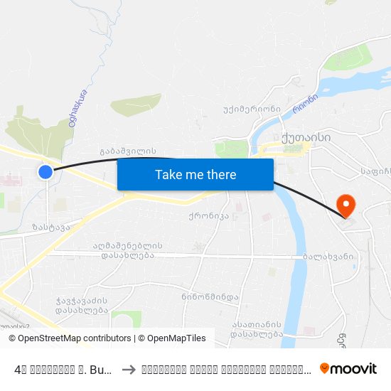4ა ბუხაიძის ქ. Bukhaidze St. to ქუთაისის აკაკი წერეთლის სახელმწიფო უნივერსიტეტ map