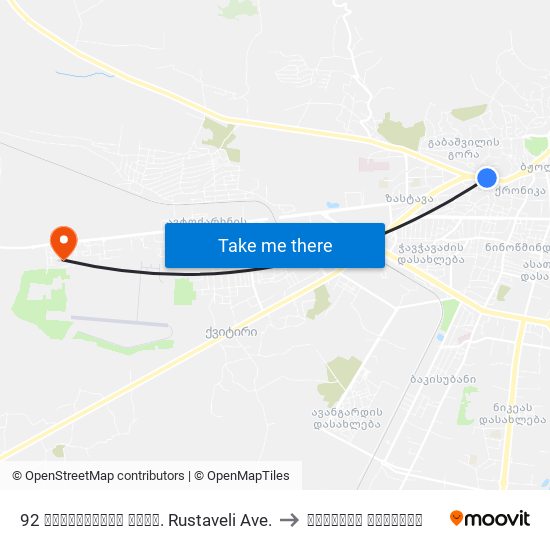 92 რუსთაველის გამზ. Rustaveli Ave. to კადეტთა კორპუსი map