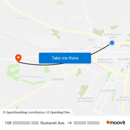 108 რუსთაველის გამზ. Rustaveli Ave. to კადეტთა კორპუსი map