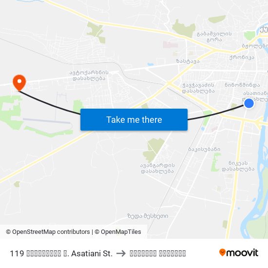 119 ასათიანის ქ. Asatiani St. to კადეტთა კორპუსი map