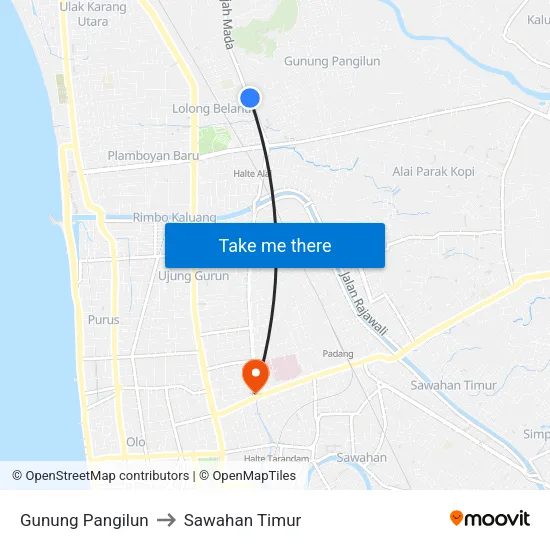 Gunung Pangilun to Sawahan Timur map