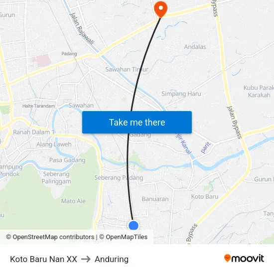 Koto Baru Nan XX to Anduring map