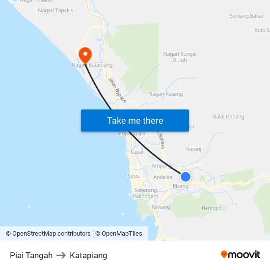 Piai Tangah to Katapiang map