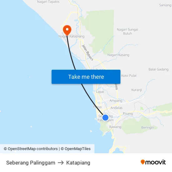 Seberang Palinggam to Katapiang map