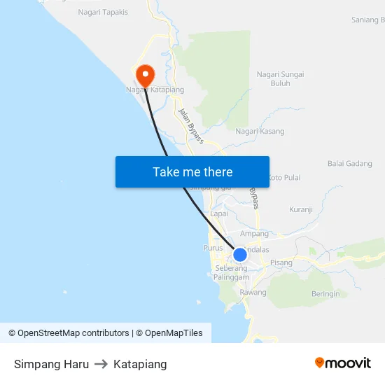 Simpang Haru to Katapiang map