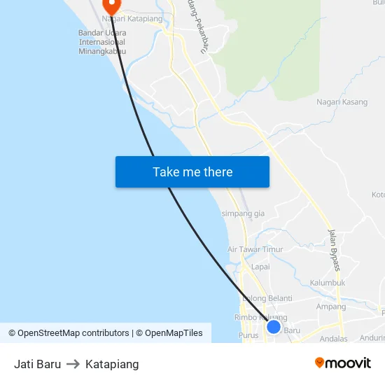 Jati Baru to Katapiang map