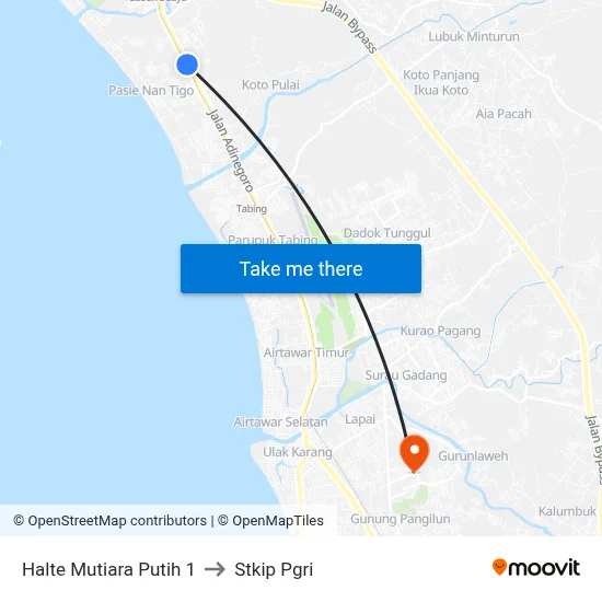 Halte Mutiara Putih 1 to Stkip Pgri map