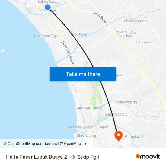 Halte Pasar Lubuk Buaya 2 to Stkip Pgri map