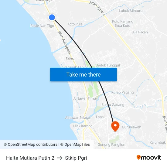 Halte Mutiara Putih 2 to Stkip Pgri map