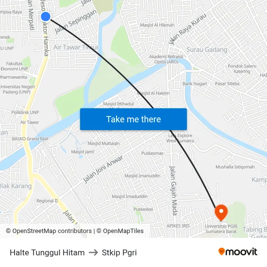 Halte Tunggul Hitam to Stkip Pgri map