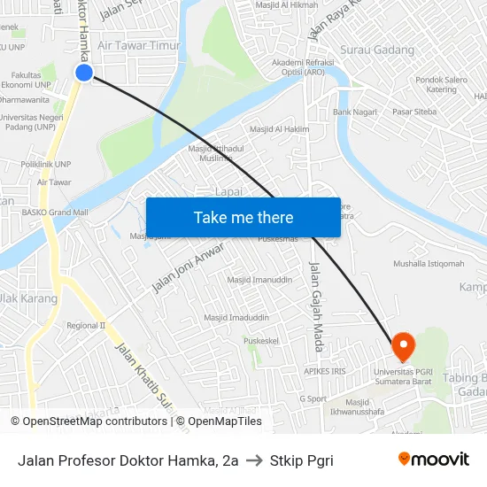 Jalan Profesor Doktor Hamka, 2a to Stkip Pgri map