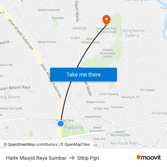 Halte Masjid Raya Sumbar to Stkip Pgri map