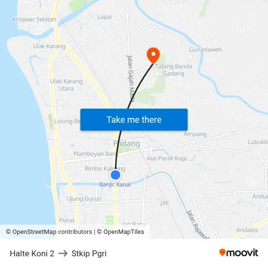 Halte Koni 2 to Stkip Pgri map