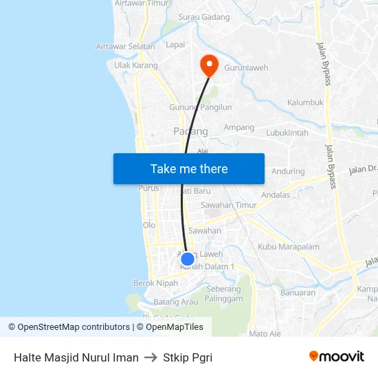 Halte Masjid Nurul Iman to Stkip Pgri map