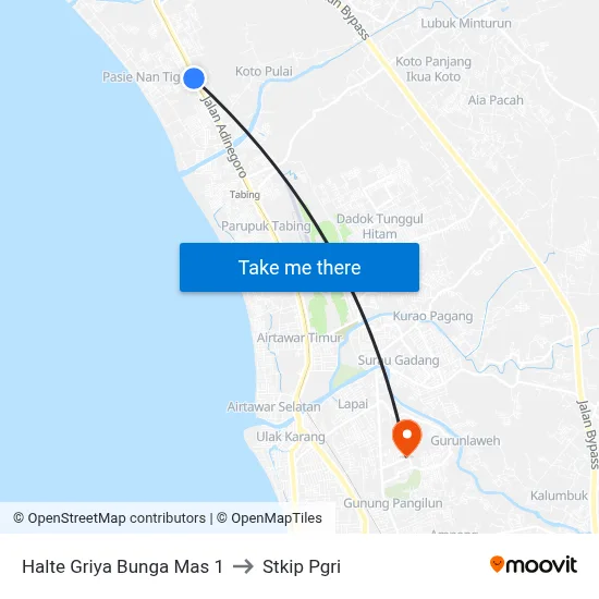 Halte Griya Bunga Mas 1 to Stkip Pgri map