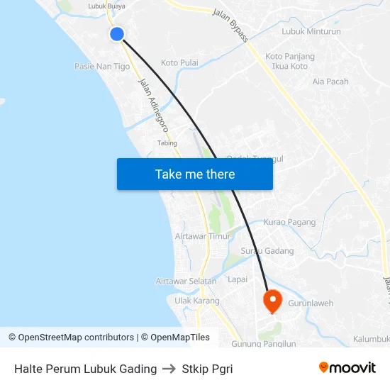 Halte Perum Lubuk Gading to Stkip Pgri map