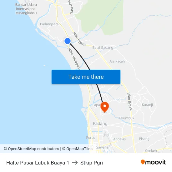 Halte Pasar Lubuk Buaya 1 to Stkip Pgri map