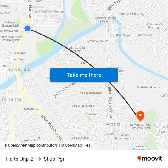 Halte Unp 2 to Stkip Pgri map
