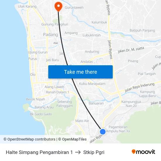 Halte Simpang Pengambiran 1 to Stkip Pgri map