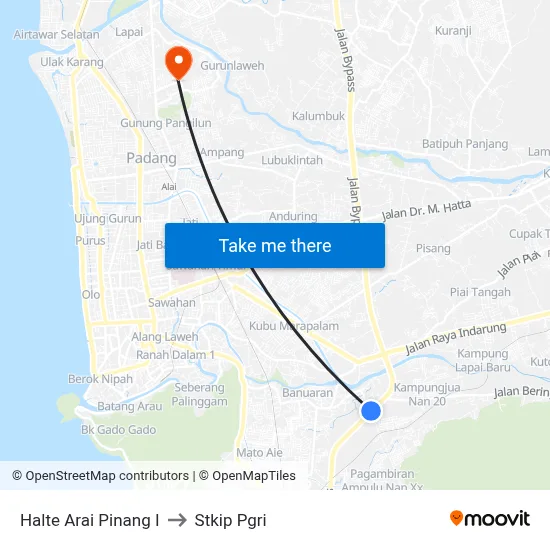 Halte Arai Pinang I to Stkip Pgri map