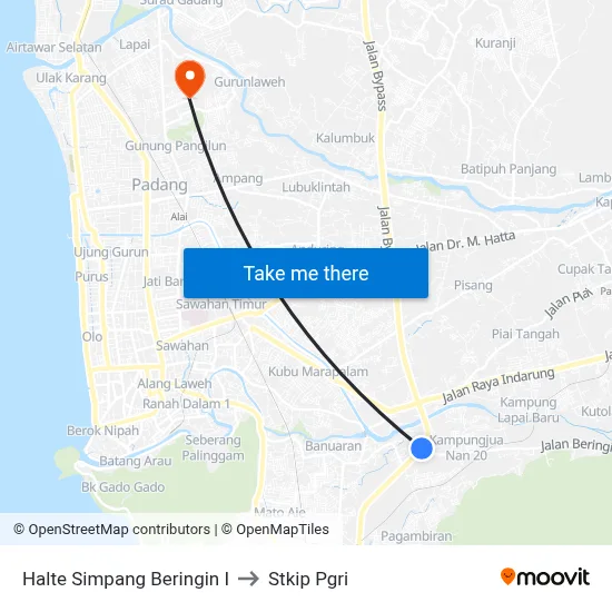 Halte Simpang Beringin I to Stkip Pgri map