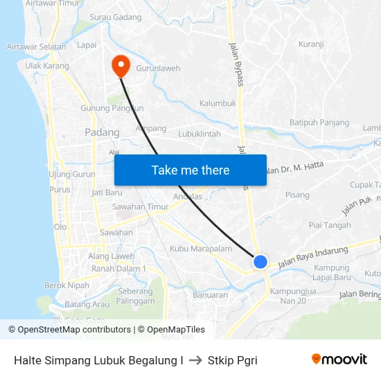 Halte Simpang Lubuk Begalung I to Stkip Pgri map