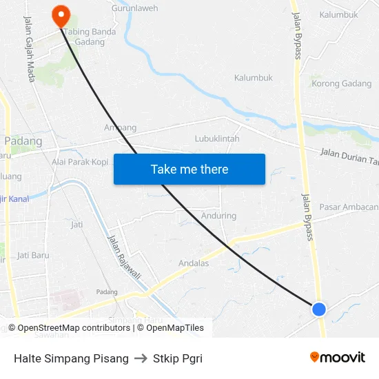 Halte Simpang Pisang to Stkip Pgri map