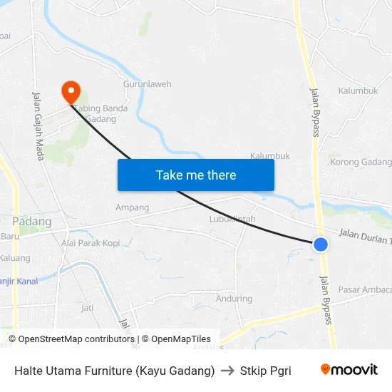 Halte Utama Furniture (Kayu Gadang) to Stkip Pgri map