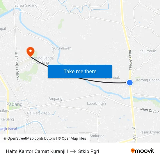 Halte Kantor Camat Kuranji I to Stkip Pgri map