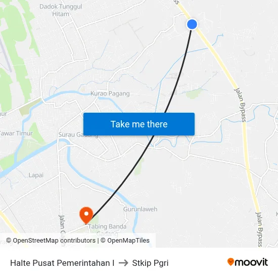 Halte Pusat Pemerintahan I to Stkip Pgri map