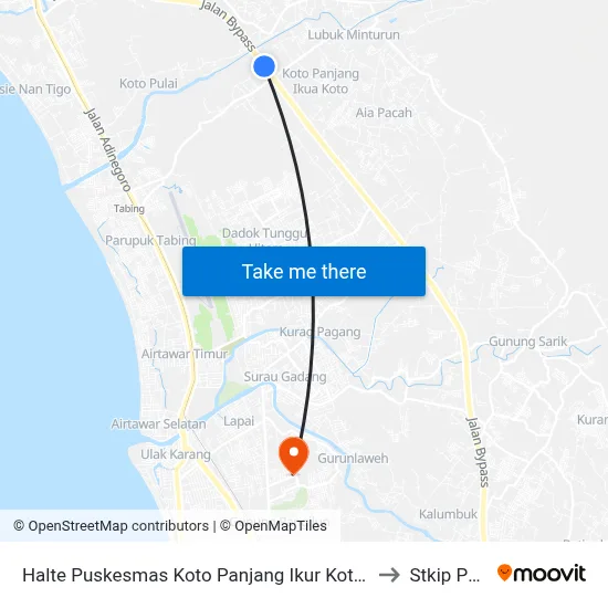 Halte Puskesmas Koto Panjang Ikur Koto I to Stkip Pgri map