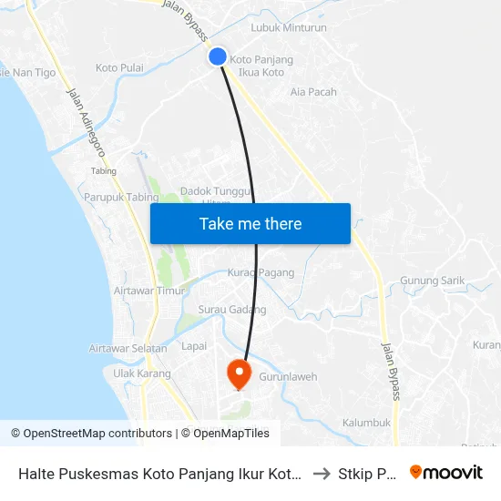 Halte Puskesmas Koto Panjang Ikur Koto II to Stkip Pgri map
